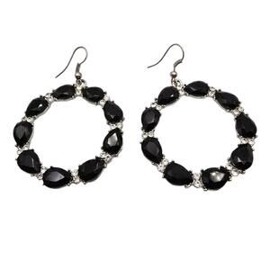 Pierced Black Earrings Hoop Infinte Circle Faceted Acrylic Beads Dangle Style